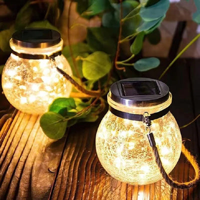 1 Piece Clear Crackle Glass Wishing Jar LED Hanging Light Modern Solar Pendant Light