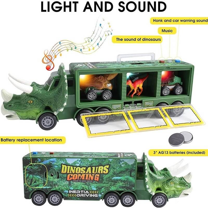 Dinosaur transport toy car with its own music and lights