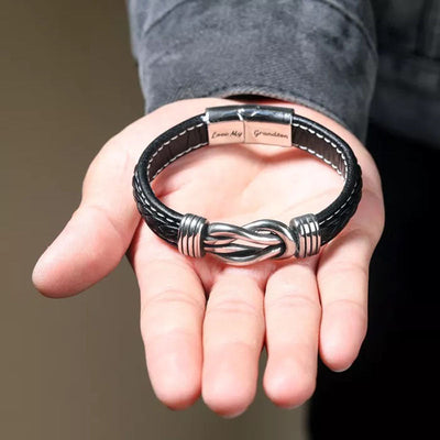 "Grandfather and Grandson Forever Linked Together" Braided Leather Bracelet