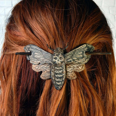 Death Moth/Skull Hair Pin Stick Slide with Faux Bone