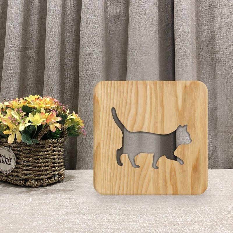 Cat Shape 2 Wooden Decorative Light