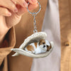 Sleeping Angel Acrylic Keychain Gold White Shih Tzu