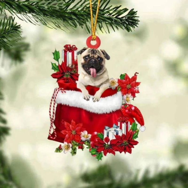 Pug In Gift Bag Christmas Ornament GB054