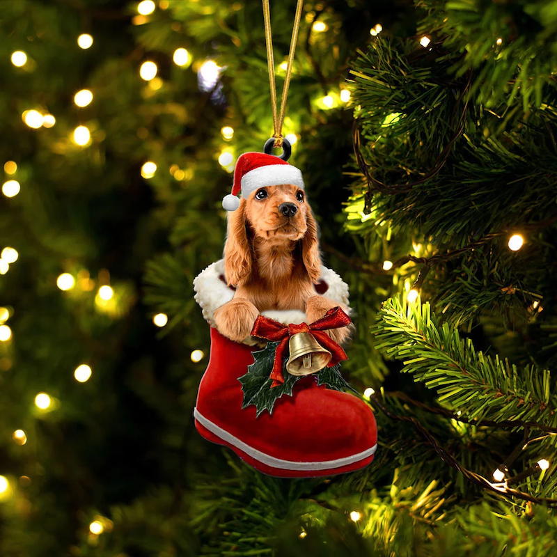 Cocker Spaniel In Santa Boot Christmas Hanging Ornament SB032