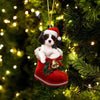 Cavalier King Charles Spaniel Black Triclor In Santa Boot Christmas Hanging Ornament SB143