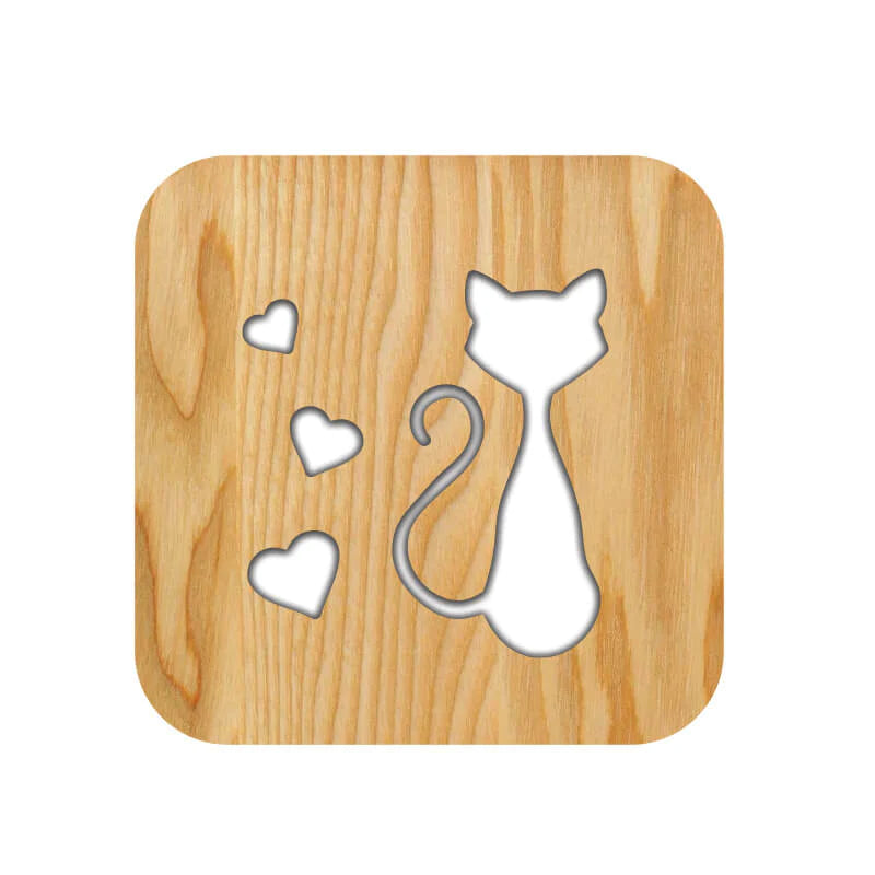 Love Cat Wooden Decorative Light