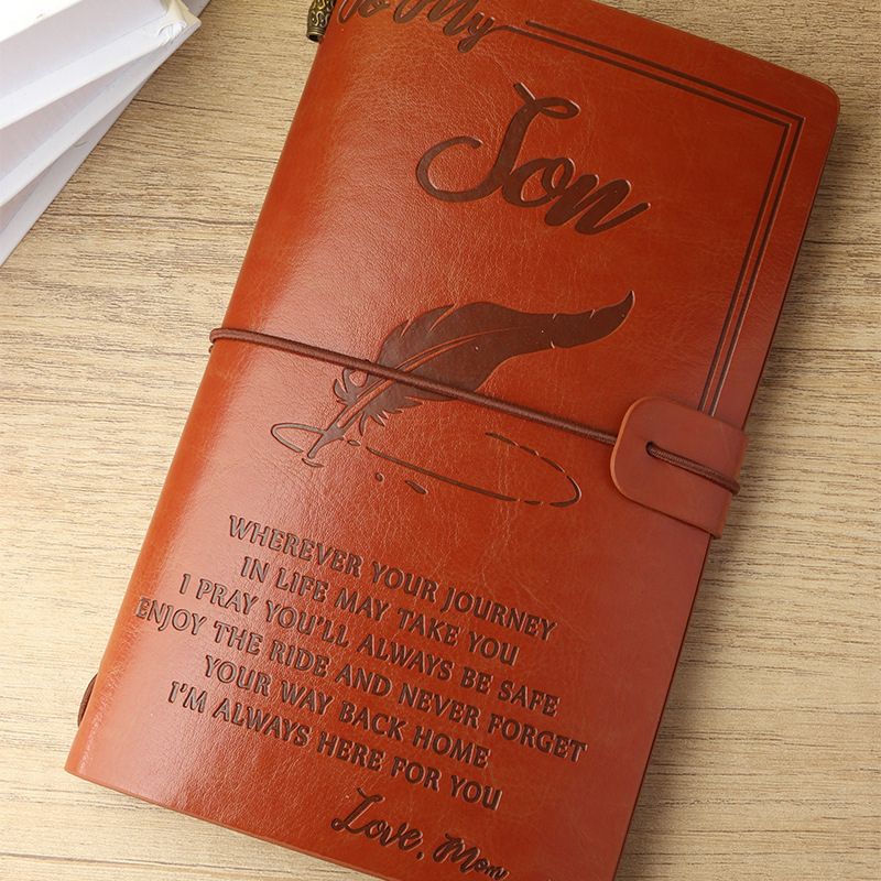 Mom To Son - Enjoy The Ride - Engraved Leather Journal Notebook