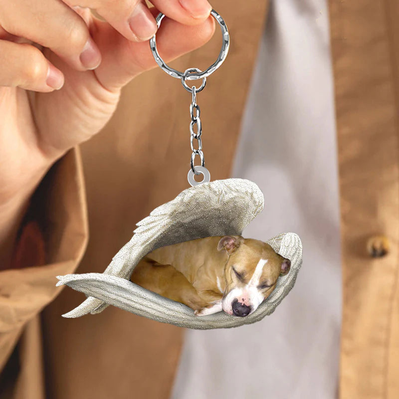 Sleeping Angel Acrylic Keychain Staffordshire Bull Terrier