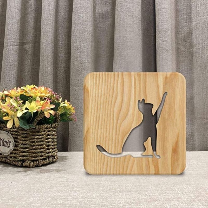 Cat Shape 1 Wooden Decorative Light