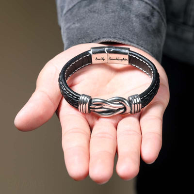 "Grandfather and Granddaughter Forever Linked Together" Braided Leather Bracelet